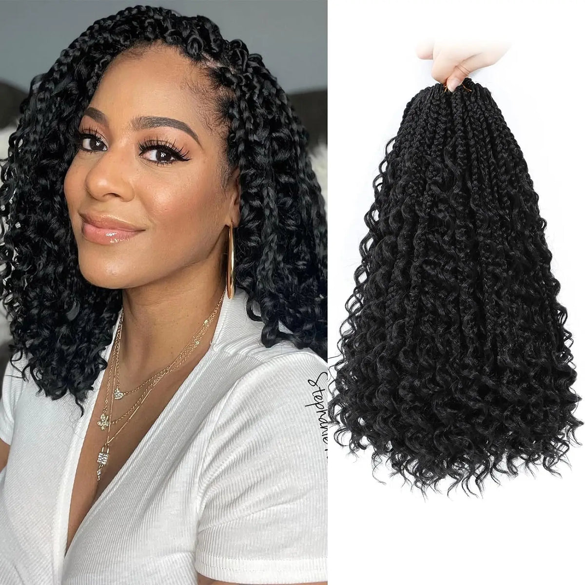 8 Packs 12" Goddess Box Braids Crochet Hair | Boho Braids with Curl Ends Luxegan