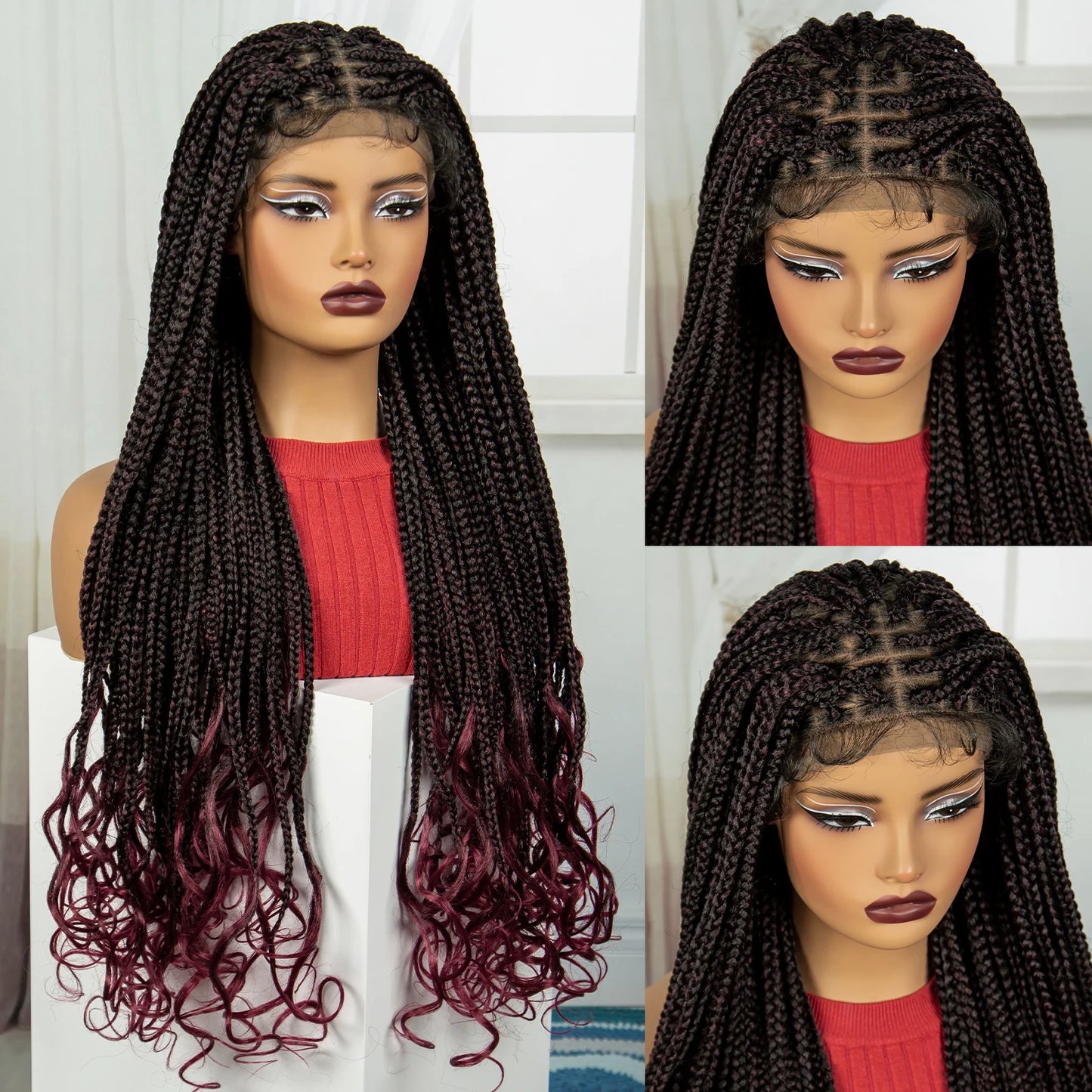 36" Knotless Box Braids Wig with Wavy Ends | Blended Braids | Lace Front Luxegan