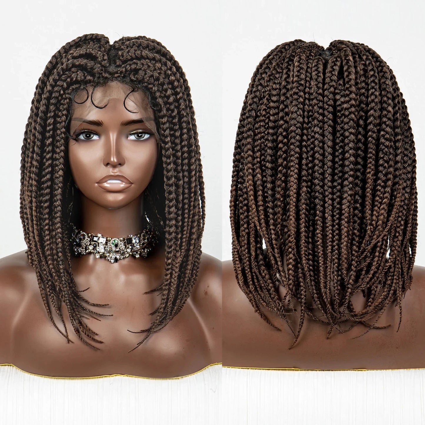 14" Short Bob Knotless Box Braids Wig | Transparent Full Lace Front Luxegan