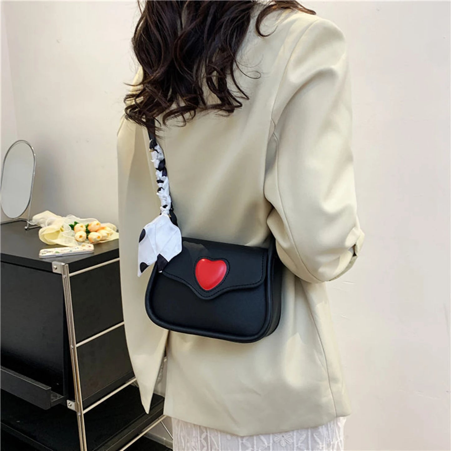 Retro Saddle Messenger Bag | PU Leather Underarm Handbag with Love Buckle Luxegan