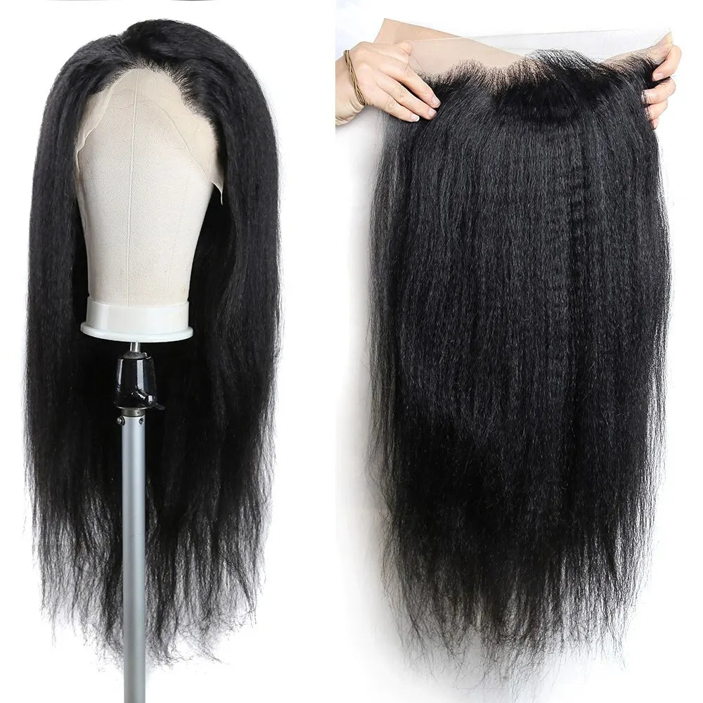 Kinky Straight Human Hair Lace Front Wigs 13x4 Pre Plucked Transparent Remy Hair 12"-30" Brazilian