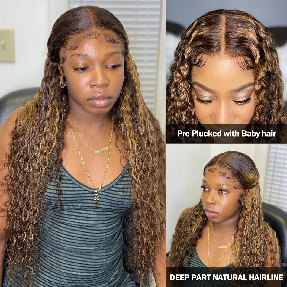 HD Transparent Highlight Deep Wave Lace Front Wig | Honey Blonde Brazilian Remy Hair