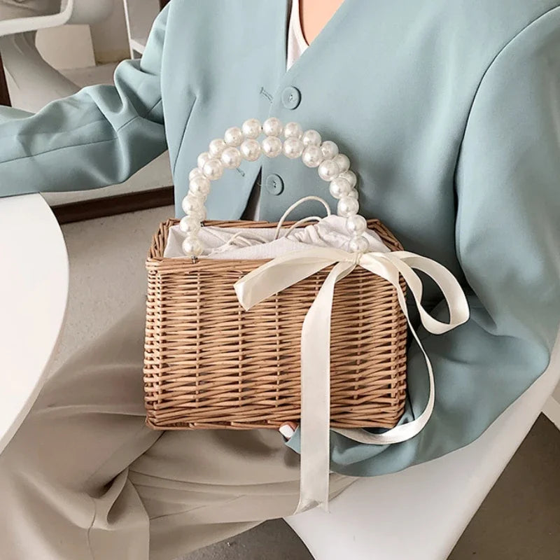 Straw Bags for Women | Square Handbags & Summer Rattan Shoulder Bags (Handmade Knitted Storage & Small Totes Bag) Luxegan