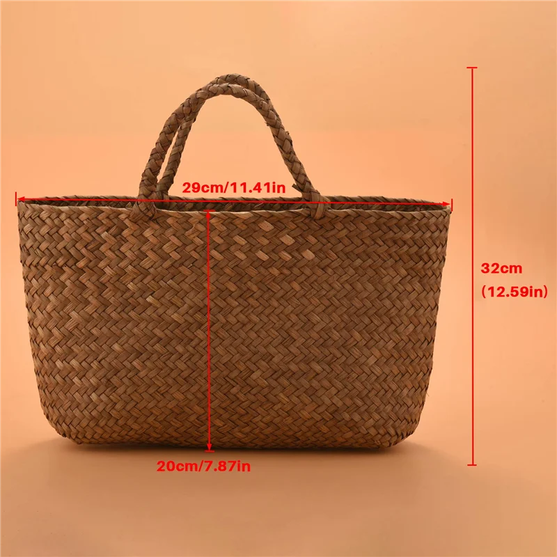 Casual Straw Woven Handbag | Natural Wicker Square Tote Bag | Handmade Mini Rattan Shoulder Bag | Artisan Braided Summer Garden Purse for Women Luxegan