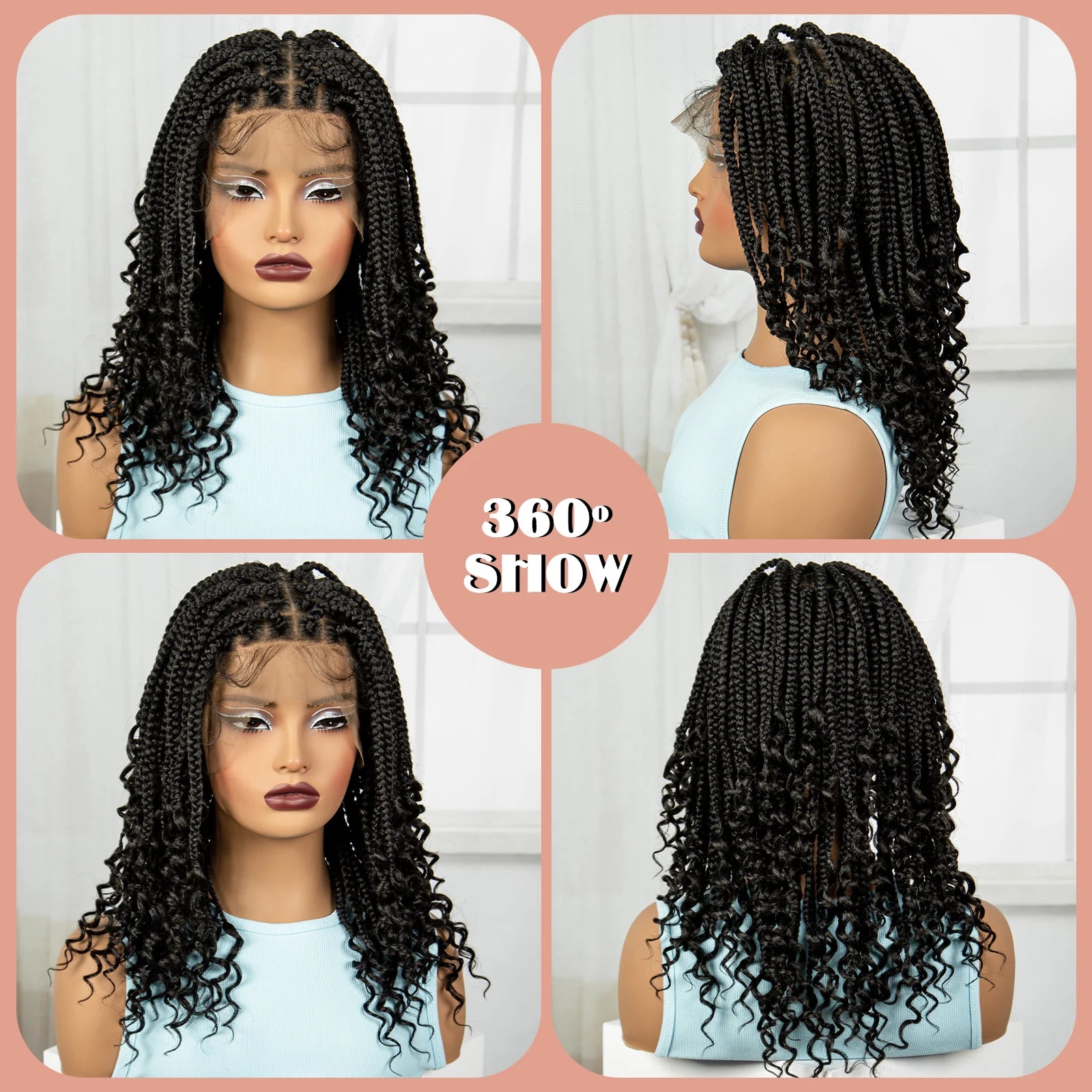 Curly Ends Knotless Braids Bob Wig | Boho Style | Full Lace | Natural Look Luxegan