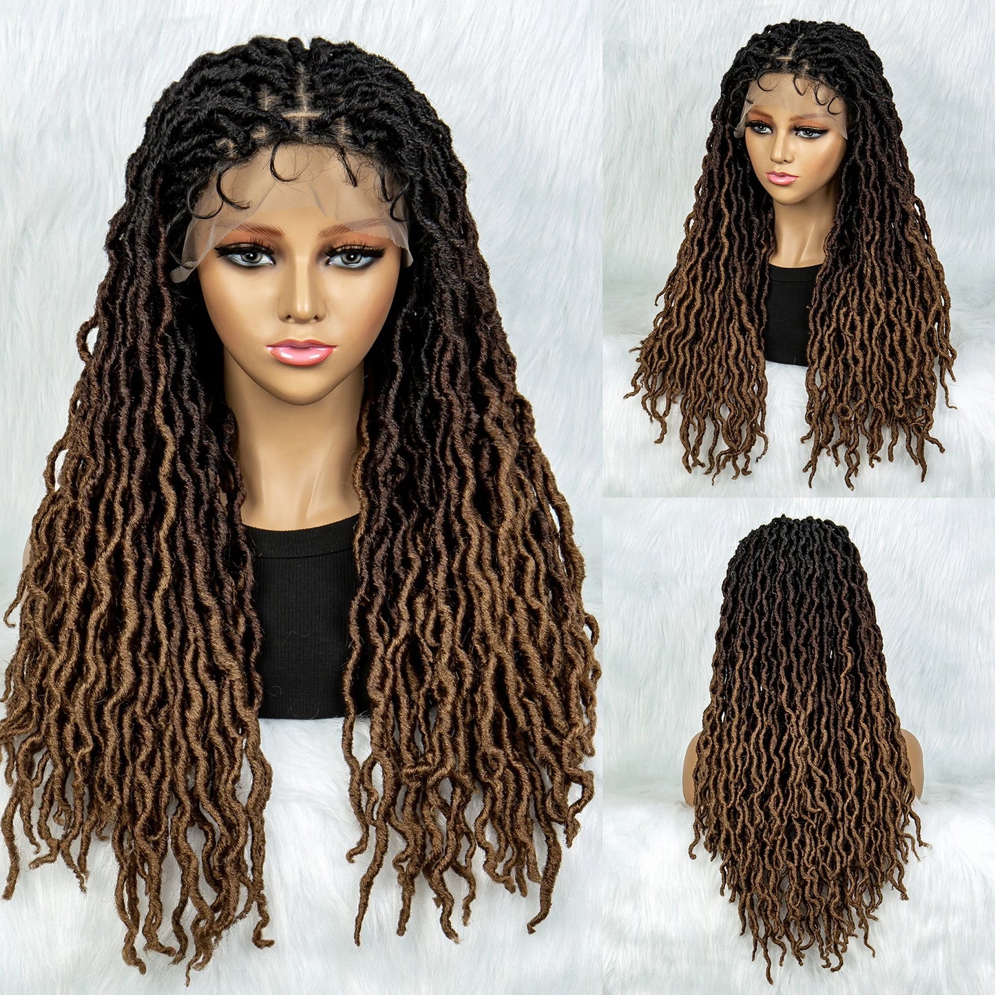 Knotless Box Braided Wig with Curly Ends & Baby Hair | Synthetic Lace Front Wig for Black Women Luxegan