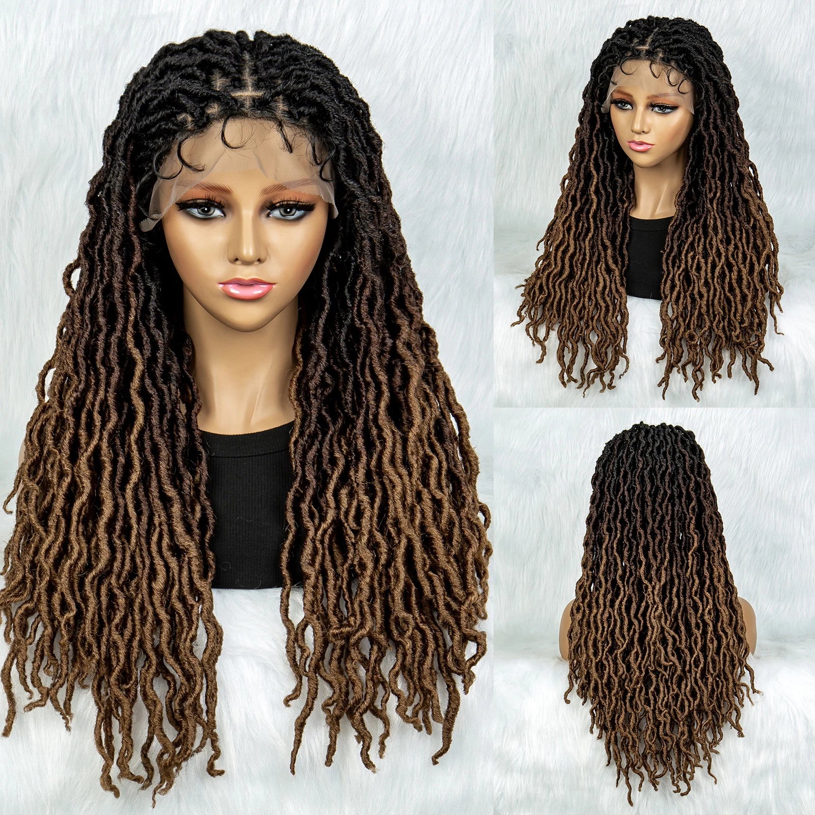Knotless Box Braided Wig with Curly Ends & Baby Hair | Synthetic Lace Front Wig for Black Women Luxegan