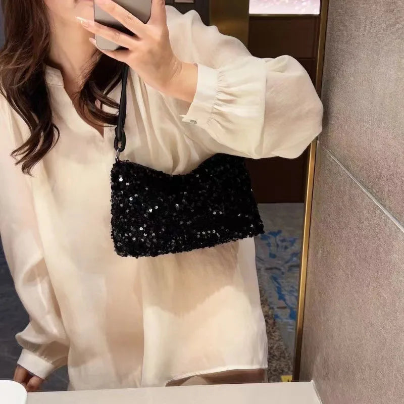 Women's New Korean Style Sequin Handbag | Popular Bling Shoulder & Underarm Bag (Wedding Banquet Wallet & Glitter Crossbody) Luxegan