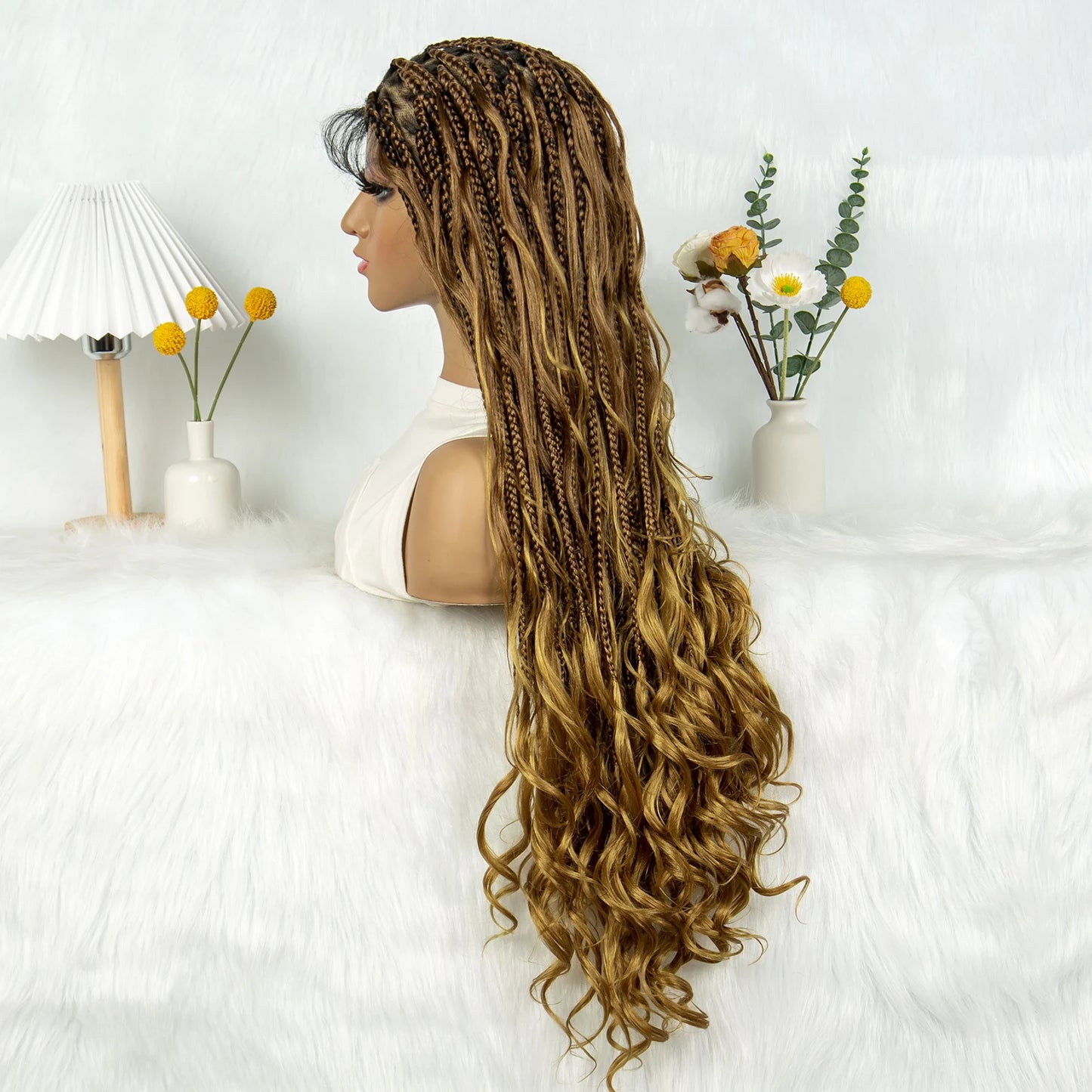 KIMA Twisted Boho Braided Wigs Curly Dreadlocks Full Lace Knotless Synthetic Box Braids Wig  Curly Wigs for Black Women