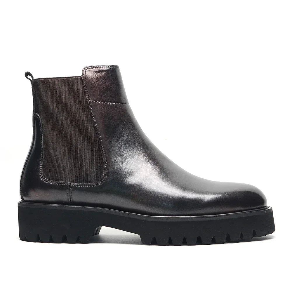 British Style High Top Men's Chelsea Boots | Classic Luxury Genuine Leather (Height Increasing, Elastic Band) Luxegan