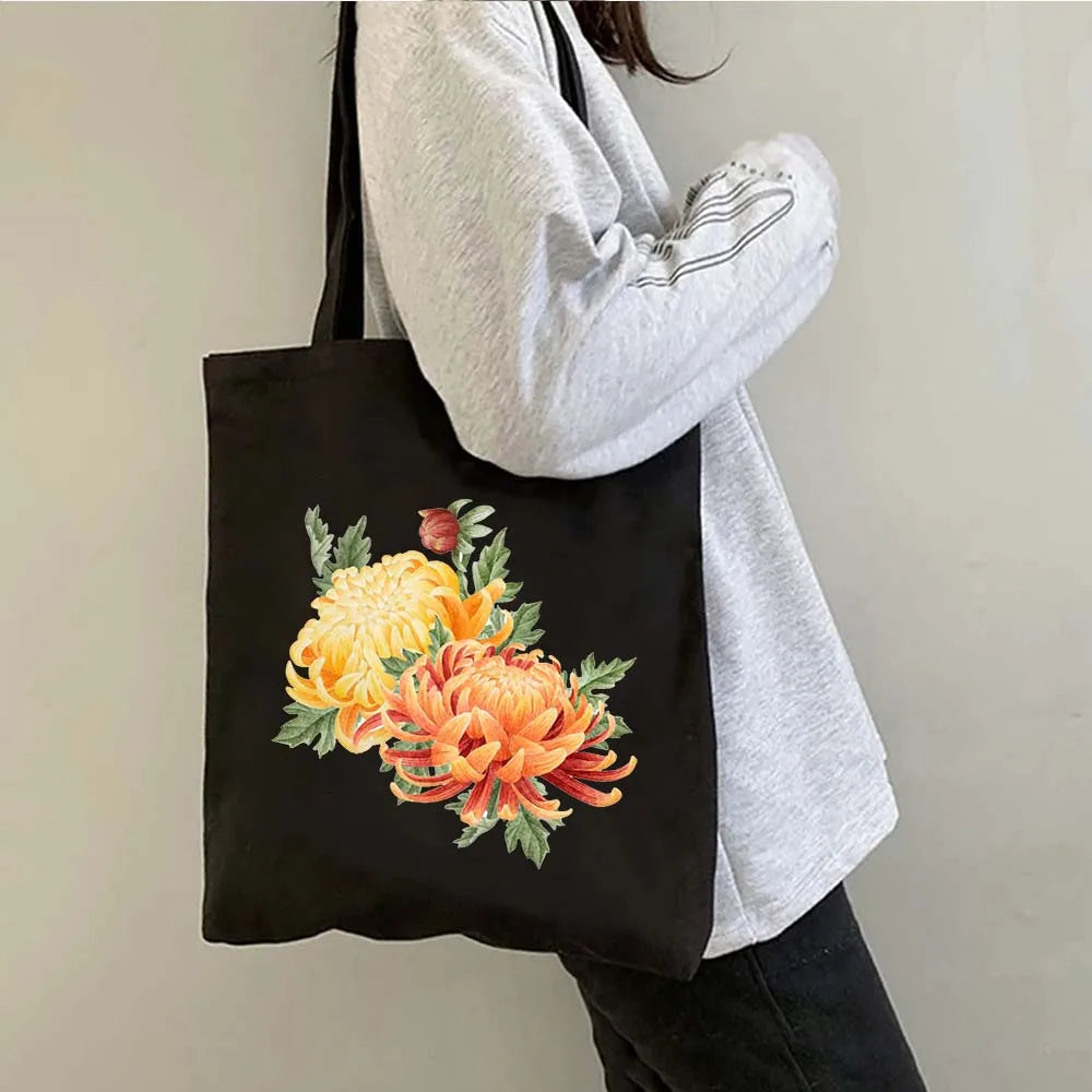 Succulove Floral Cotton Tote Bag | Large Capacity Handbag with Tulips, Hydrangeas, Sunflowers & More (Casual Shoulder Shopper, Eco-Friendly) Luxegan