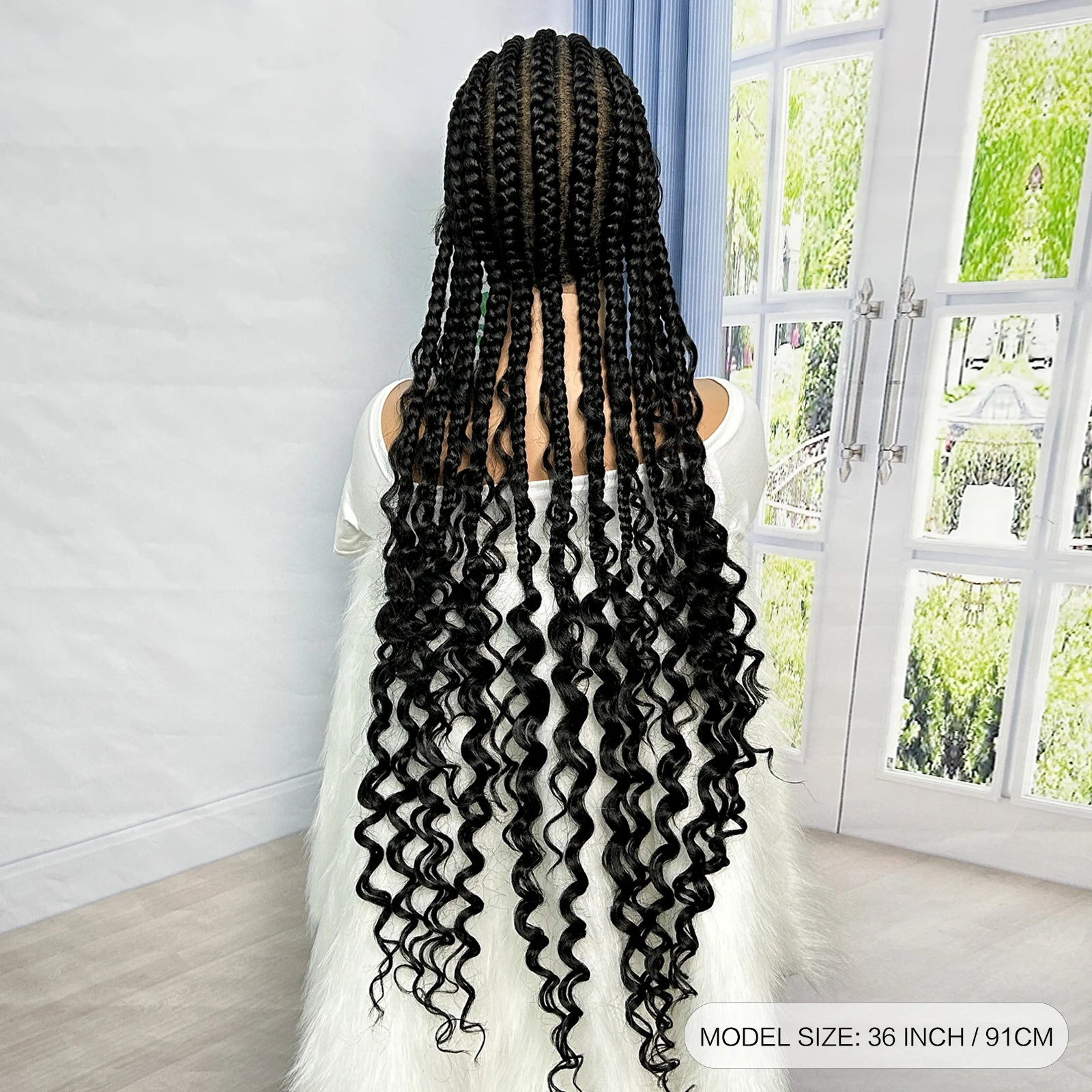 36" Cornrow Braids Wig with Curly Ends | Transparent Full Lace | Baby Hair Luxegan
