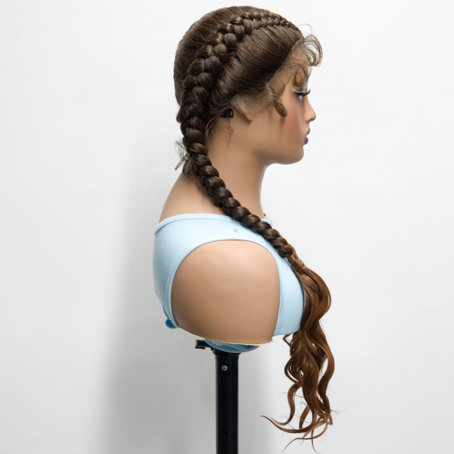 34" Twist Braids Wig | Curly Ends | Lace Front | Baby Hair | Natural Color Luxegan