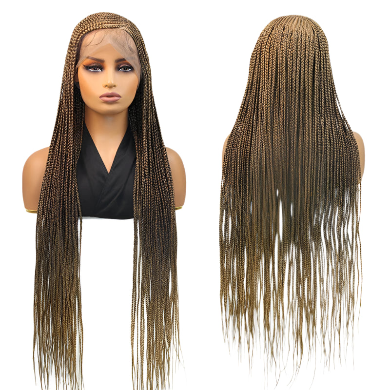 36" 360 Full Lace Cornrow & Goddess Locs Wig | Knotless Braids | Transparent Lace | Baby Hair