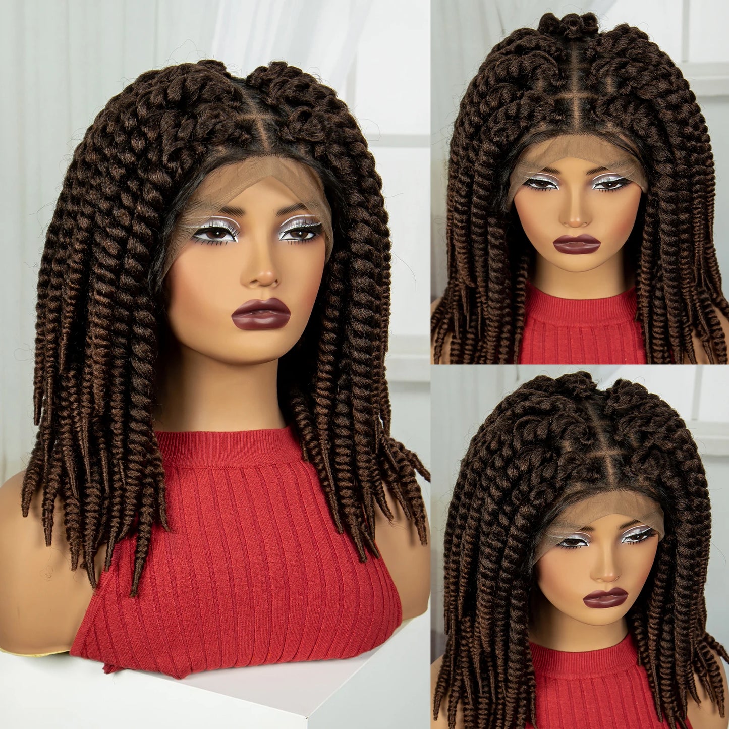 16" Knotless Box Twist Braids Wig | Full Lace | Baby Hair Luxegan