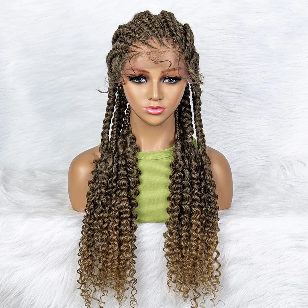 Water Wave Braided Lace Front Wig with Baby Hair | Soft Synthetic African Braids Luxegan