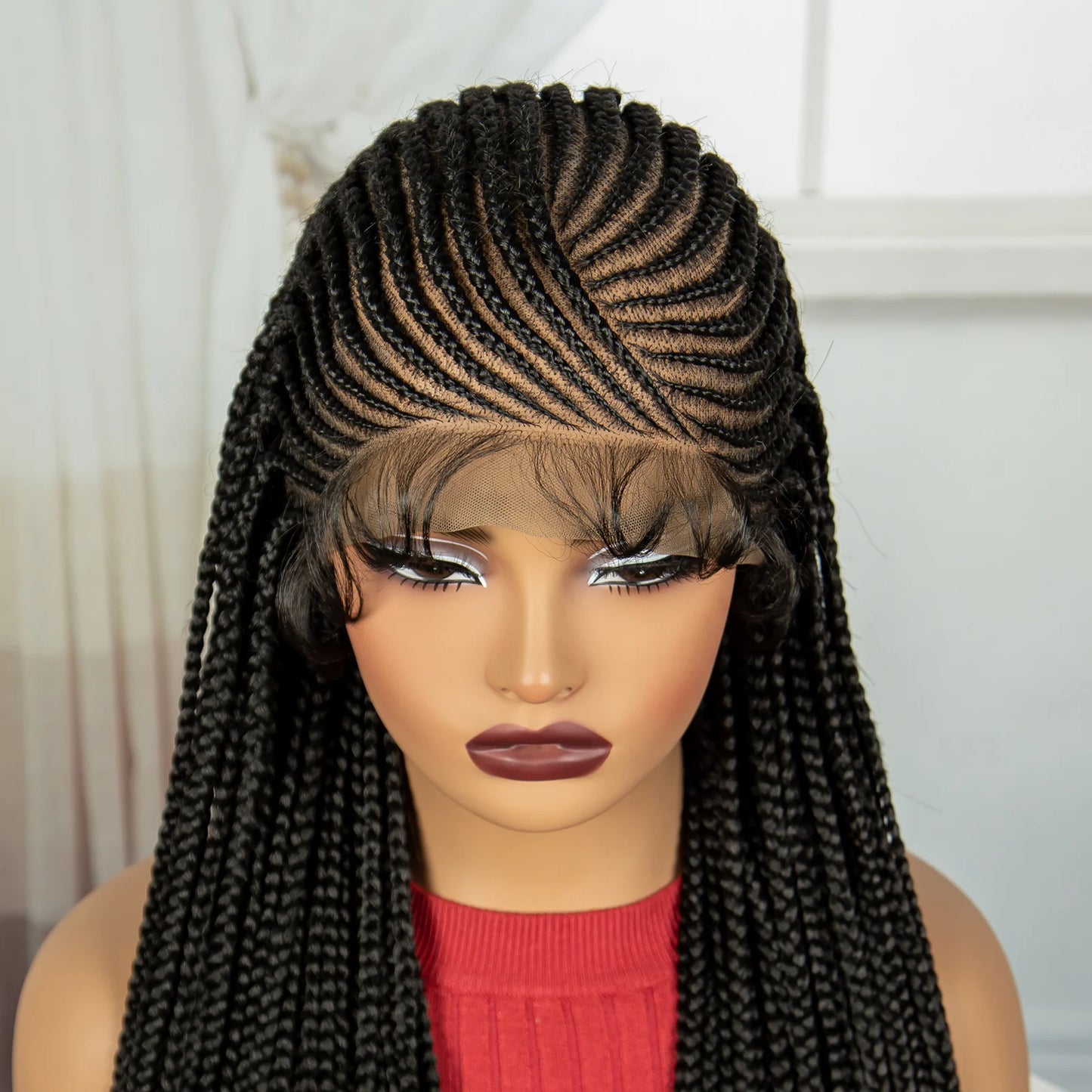 36" Cornrow Braided Full Lace Wig | Knotless Braids | Natural Looking Synthetic Braided Wig with Baby Hair for Black Women Luxegan