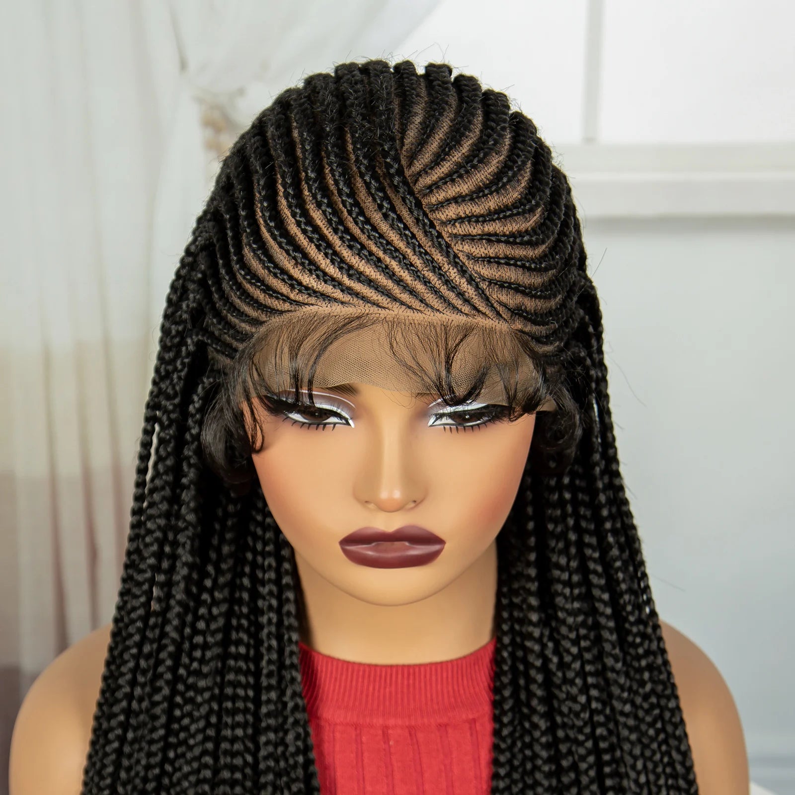 36" Cornrow Braided Full Lace Wig | Knotless Braids | Natural Looking Synthetic Braided Wig with Baby Hair for Black Women Luxegan