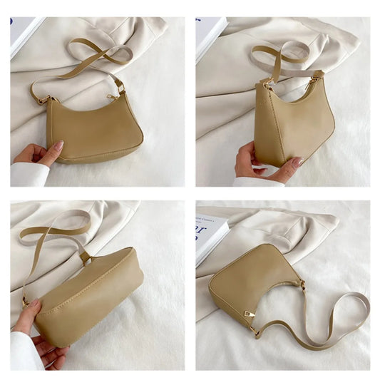 Women's Fashion Retro Underarm Bag | Sophisticated Solid Color PU Leather Shoulder Bag | Elegant Casual Hobo Handbag | Luxury Minimalist "Dignified" Crescent Purse for Modern Commuting Luxegan