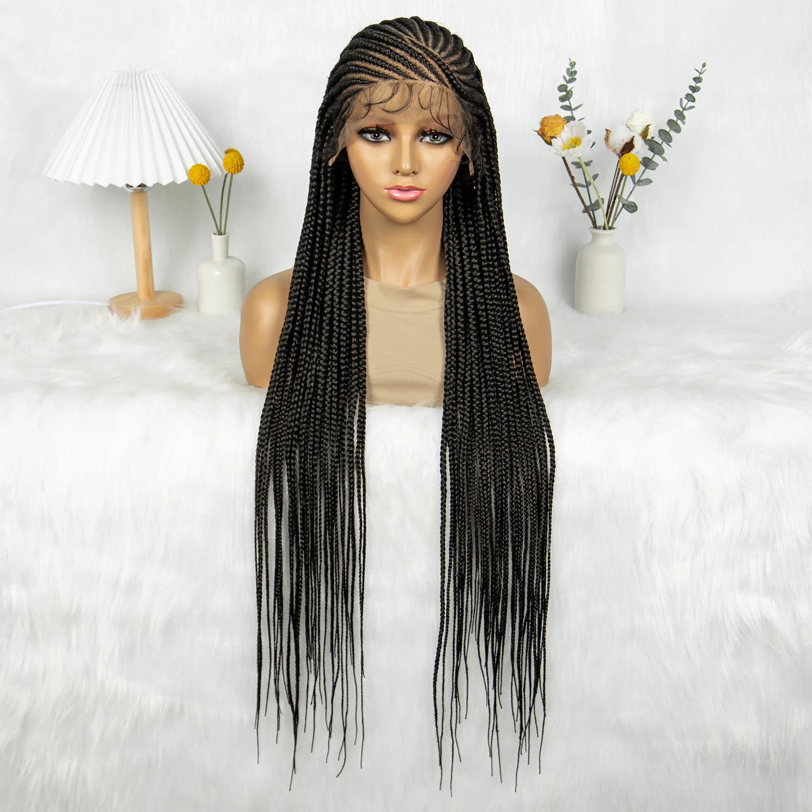 HD Transparent Full Lace Cornrow & Box Braids Wig Luxegan