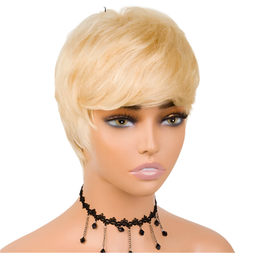 Grey & Natural Black Pixie Cut Wig with Bangs | Remy Human Hair Full Machine Made Luxegan