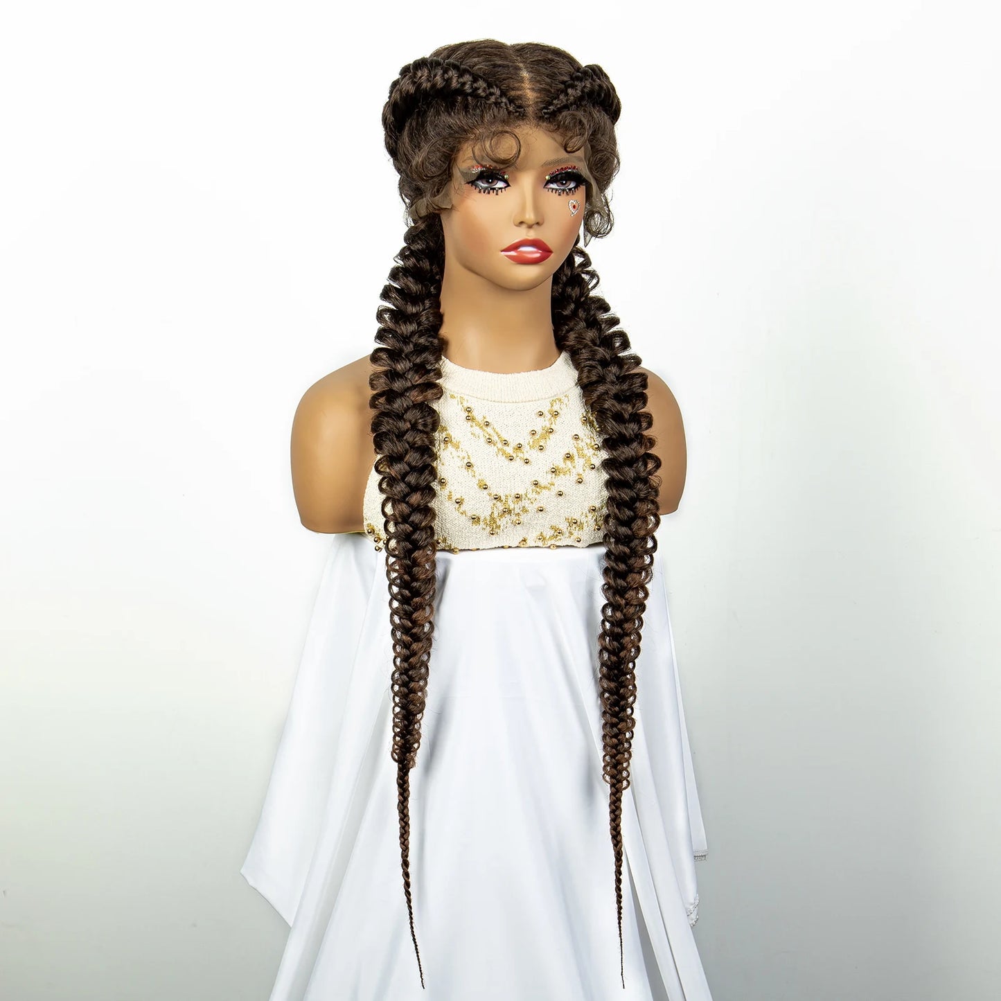 1B/30 Dark Brown Dutch Box Braids Wig | Synthetic Lace Frontal | Fishtail Braids | With Baby Hair | For Black Women