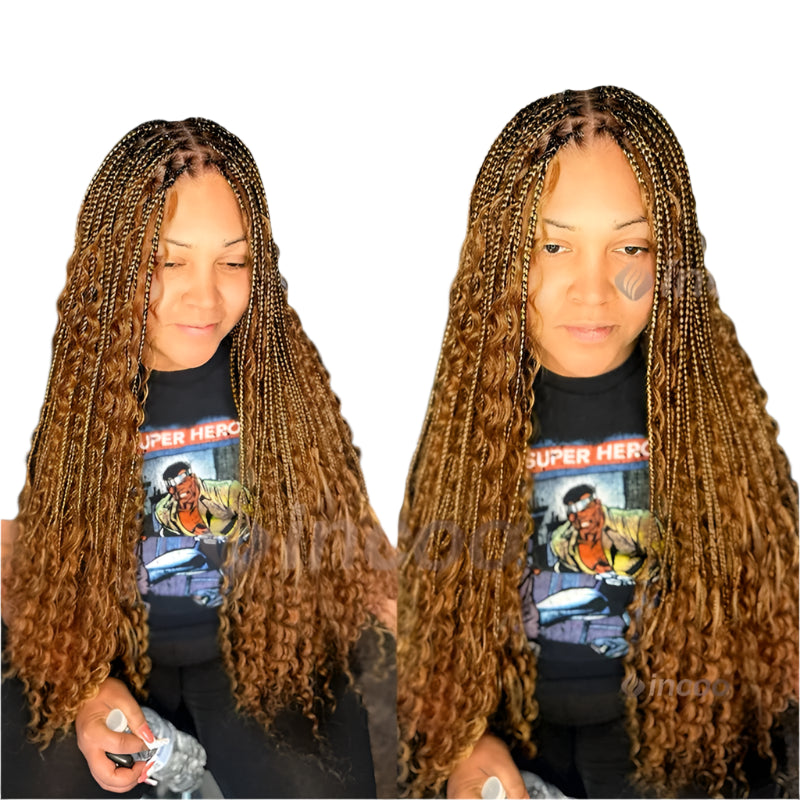 36" Bohemian Crochet Braided Wig | Full Lace | Blonde Goddess Locs & Box Braids | Curly Hair | Synthetic