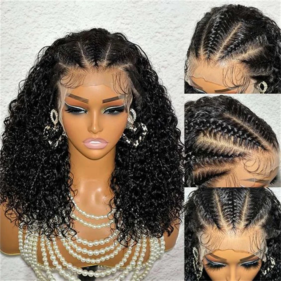 Short Bob Braided Wig | Curly Triangle Knotless Box Braids | 13x4 Lace Front | Human Hair | Bob Braids Wig