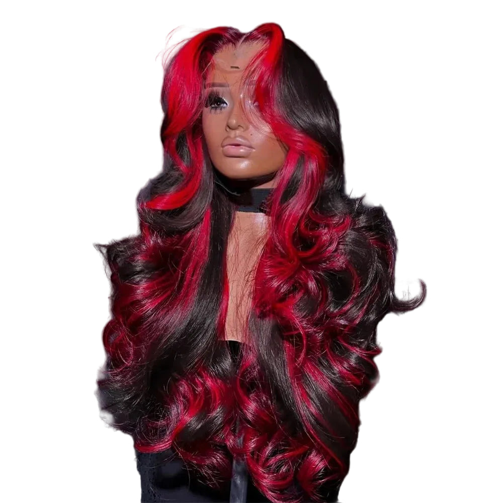 Highlight Green Body Wave Wig | Sophisticated 13x4 HD Lace Frontal | Elegant Ombre "Skunk Stripe" Green High-Temperature Fiber | "Dignified" Pre-Plucked Glueless Wig for Radiant Versatile Styling Luxegan