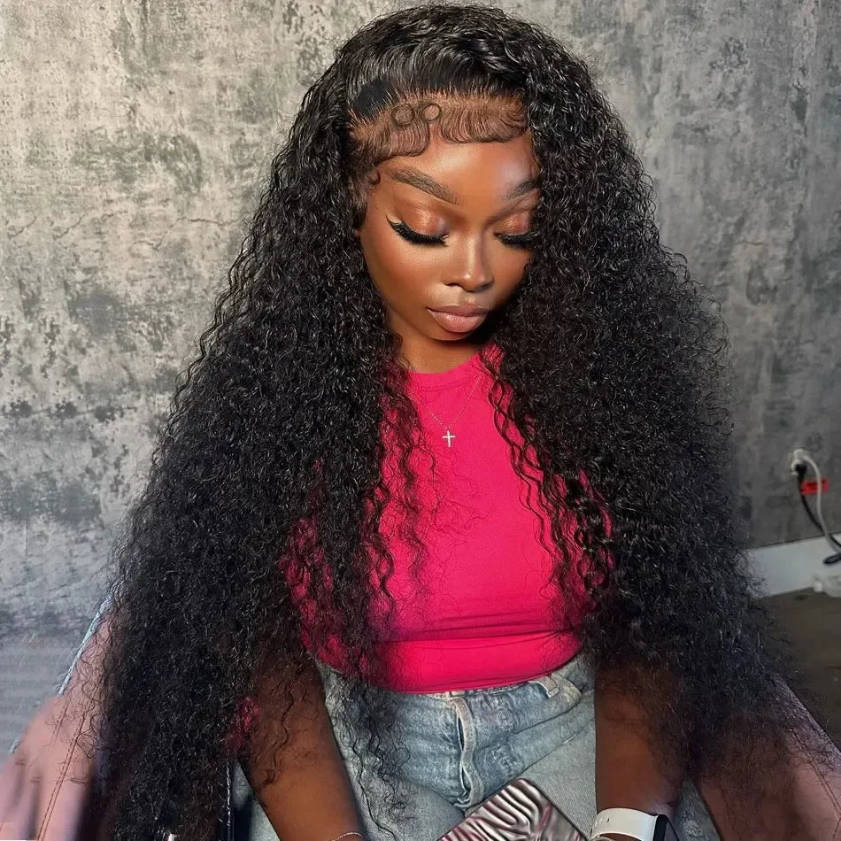 Deep Curly 13x6 HD Lace Frontal Wig | Water Wave Human Hair Wig 13x4 HD Lace Frontal Wigs for Women (Brazilian Remy Black Color) Luxegan