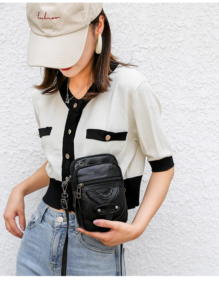Vintage Designer Ruched Mini Crossbody Bag | Soft PU Leather Solid Shoulder Purse & Phone Handbag for Women & Girls Luxegan