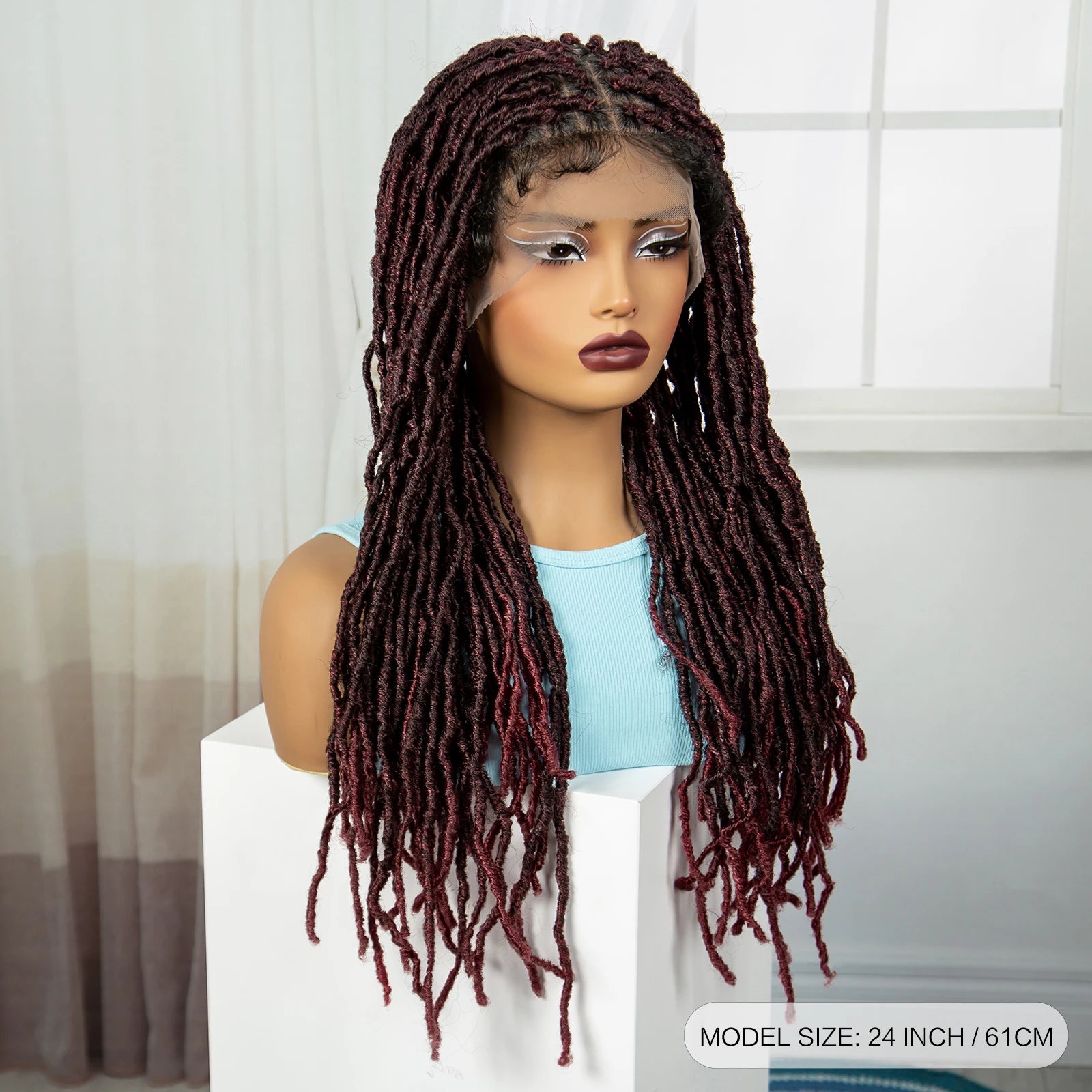 24" Knotless Box Locs Braided Wig | Full Lace Frontal Dreadlock Style Luxegan