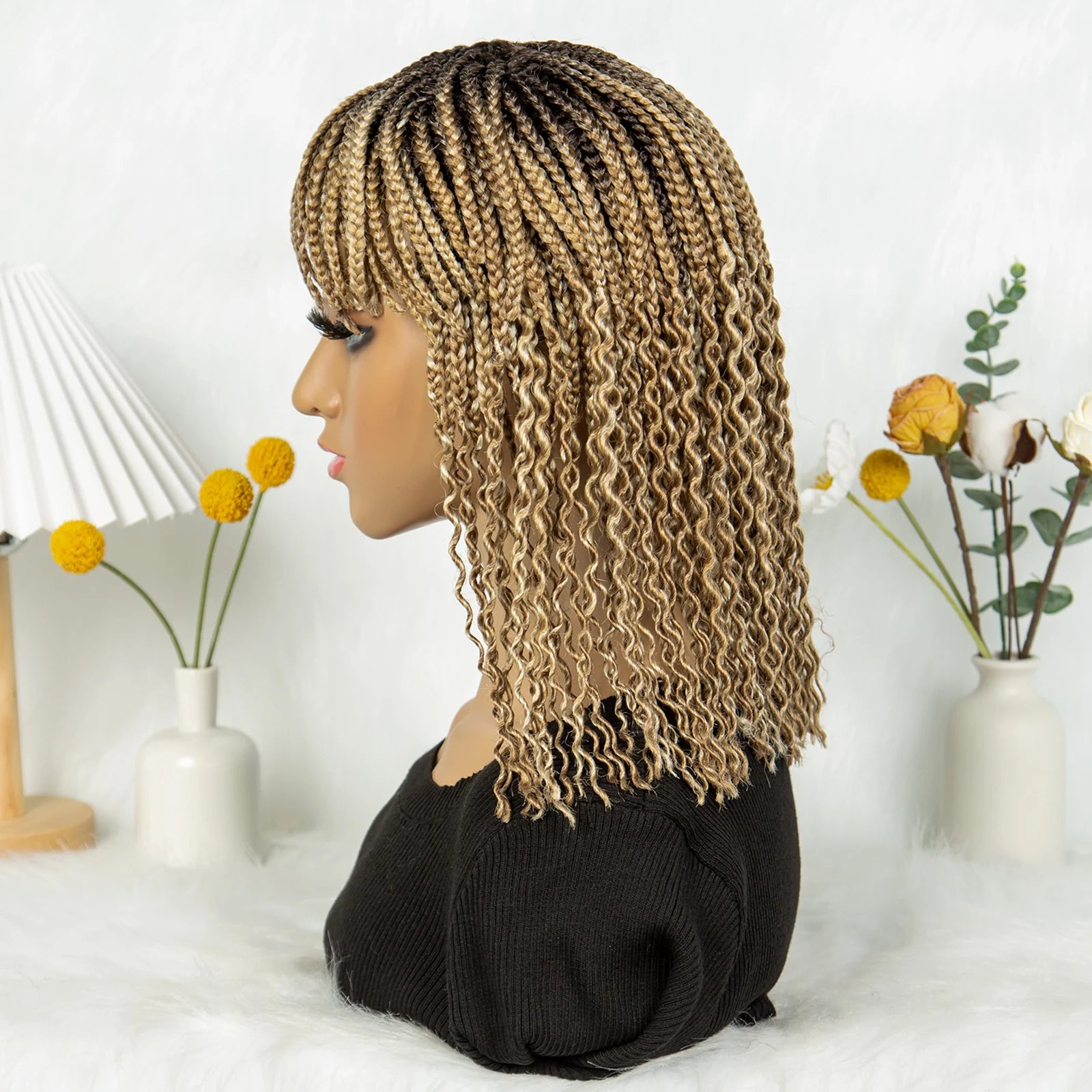 KIMA Colorful Half Twisted Locs Half Braided Bob Wig with Bangs Luxegan