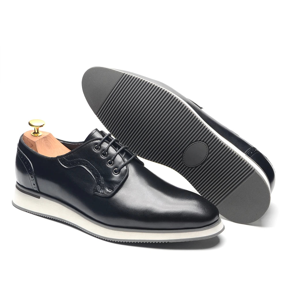 Men's Blue & Black Genuine Leather Derby Dress Shoes | Classic Casual & Business Oxfords (Breathable) Luxegan