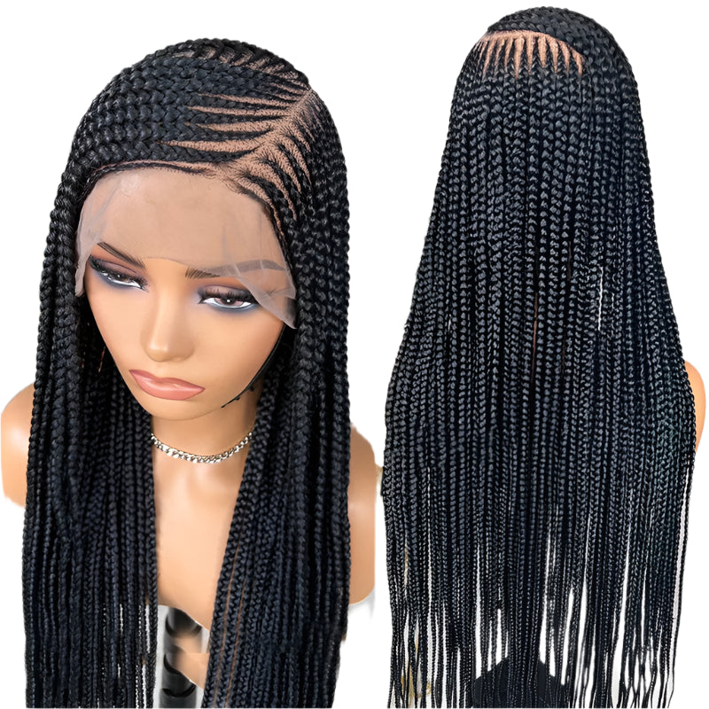 36" Blonde Cornrow Box Braided Wig | 613 Synthetic | Full Lace Front | Side Part | For Women