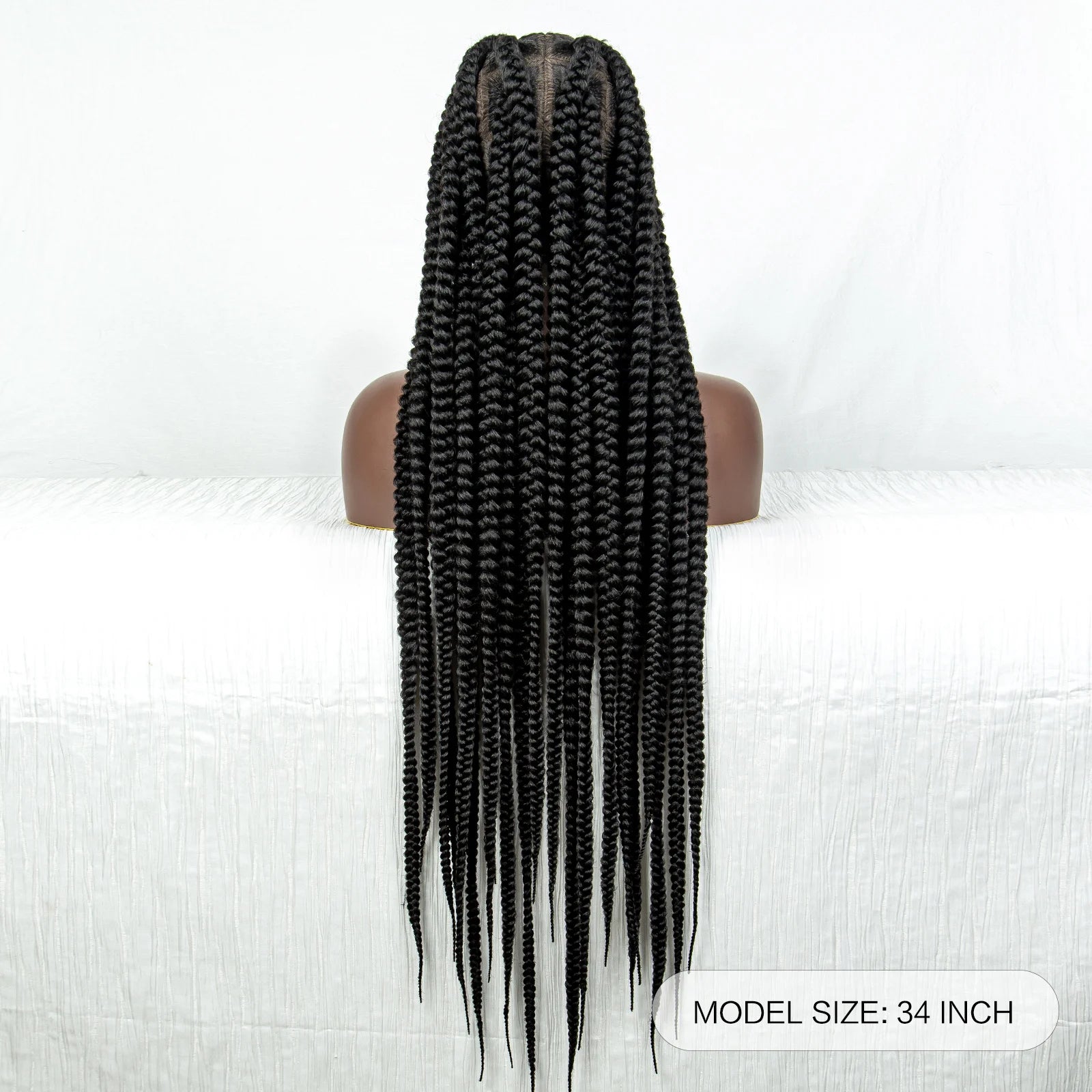 34" Jumbo Box Braids Wig | Full Lace | Cornrow Accents | Natural Color | Kanekalon Luxegan