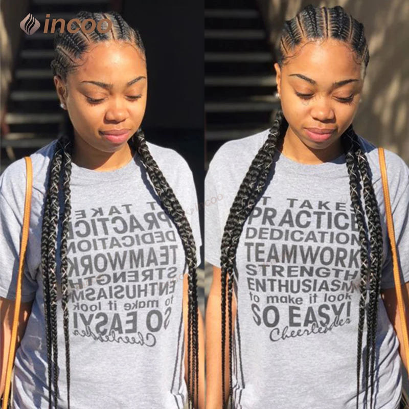 36" Jumbo Cornrow & Knotless Box Braids Wig | Full Lace | Light Brown Lace | Synthetic Luxegan