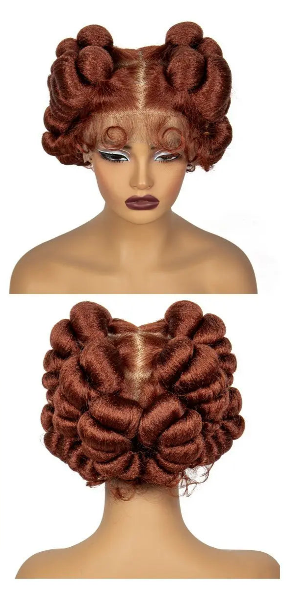 Short Cute Handmade Bantu Knotless Braided Wig with Baby Hair | Full Lace Synthetic Wig for Black Women Luxegan
