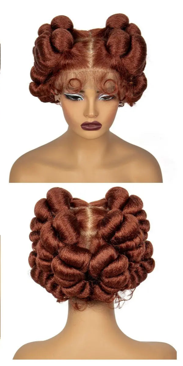 Burgundy Bantu Knotless Braids Wig | Short Handmade Full Lace | Baby Hair Luxegan