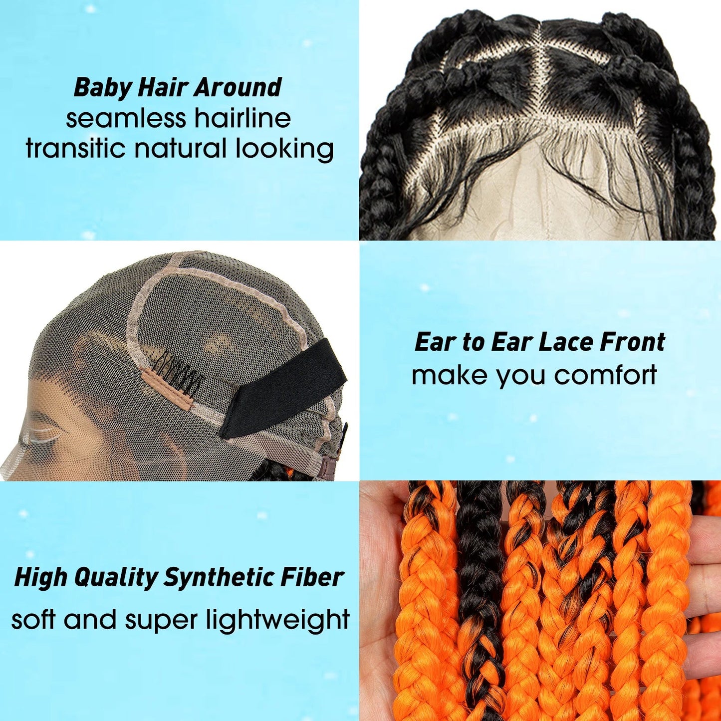 36" Purple Knotless Box Braids Wig | Transparent Full Lace | Baby Hair | Synthetic Luxegan