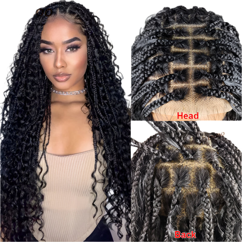 32" 613 Blonde Boho Box Braids Wig | Full Lace Front Knotless Cornrows & Curls | Synthetic Braided Wig for Women