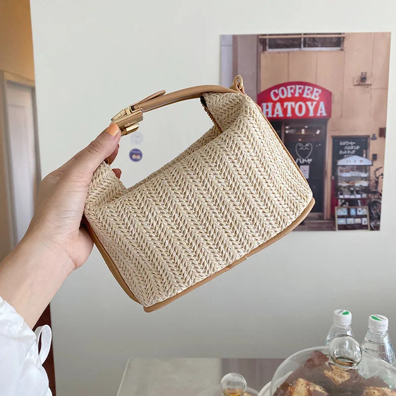 Bohemian Small Knitting Straw Bucket Bag | Casual Summer Crossbody Luxegan