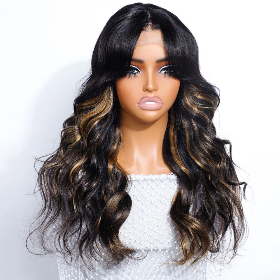 180% Density 1B/27 Ombre Highlight Body Wave Wig | 4x4 Transparent Lace Front Human Hair (Pre-Plucked) Luxegan
