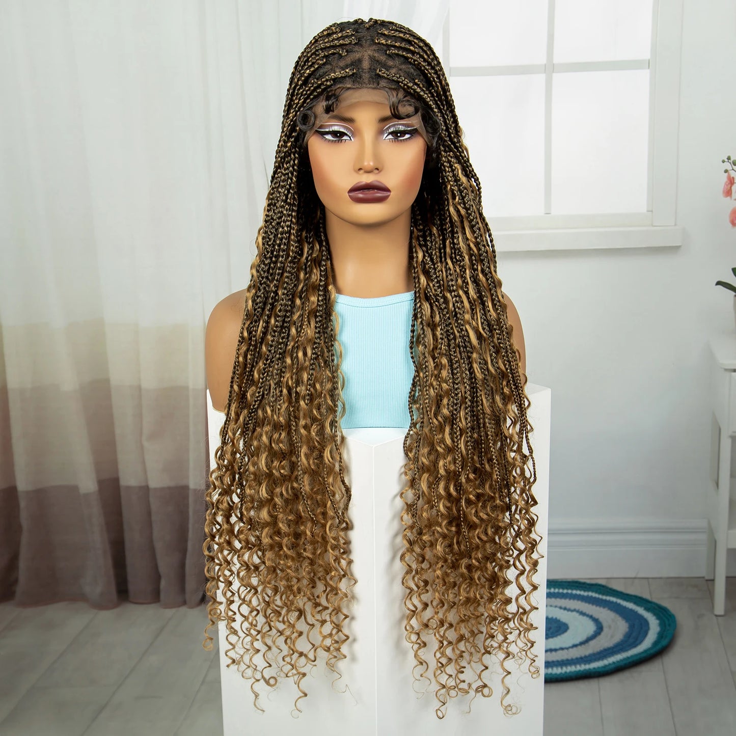 36" Blonde Boho Knotless Braids Wig | Curly Ends | HD Full Lace | Baby Hair Luxegan