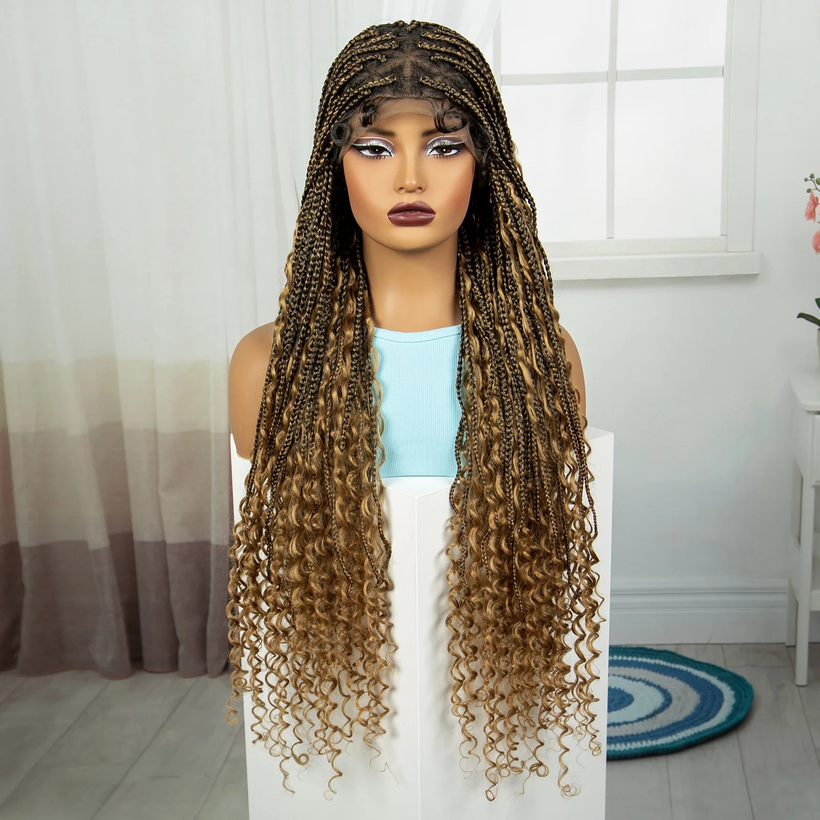 36" Blonde Boho Knotless Braids Wig | Curly Ends | HD Full Lace | Baby Hair Luxegan