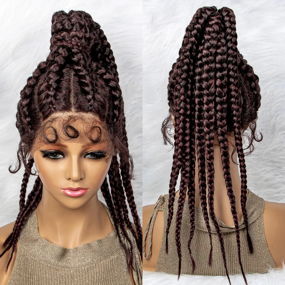 24" Box Braids 360 Lace Front Wig | Ponytail Style | Baby Hair | Synthetic African Braiding Hair