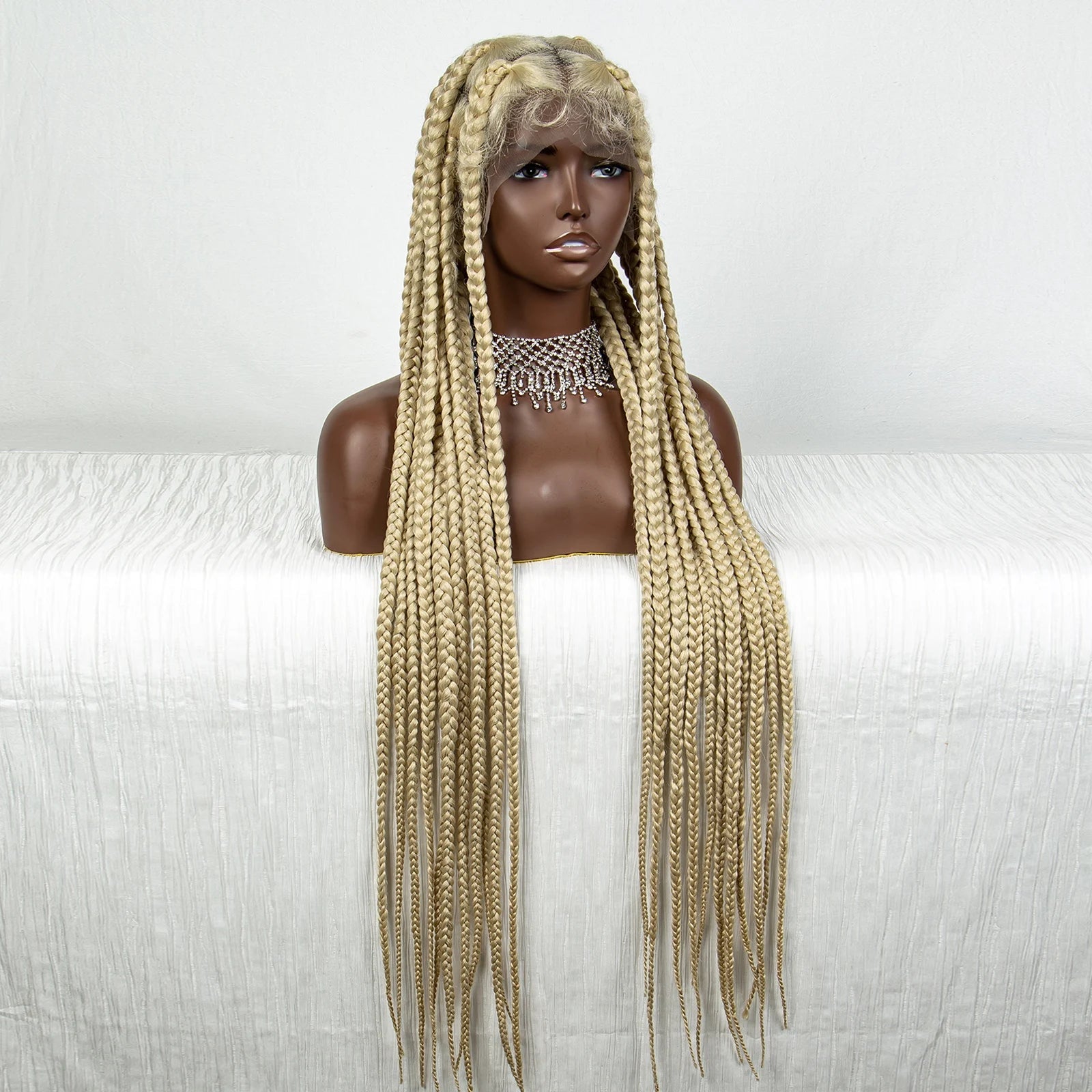 36" Purple Knotless Box Braids Wig | Transparent Full Lace | Baby Hair | Synthetic Luxegan