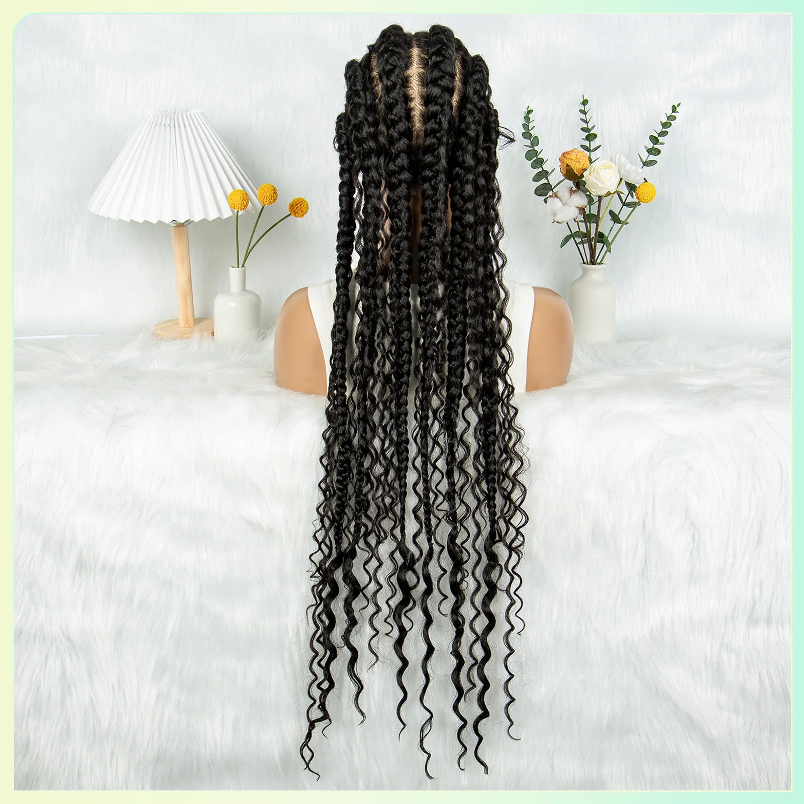 32" Ghana Cornrow Boho Braids Wig | Full Lace Knotless with Curly Inset Luxegan