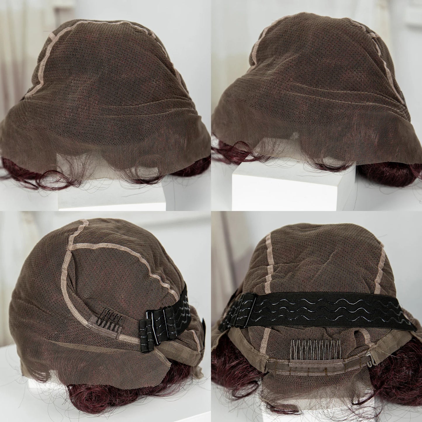 Short Cute Burgundy Bantu Knotless Braids Wig | Full Lace Handmade Luxegan