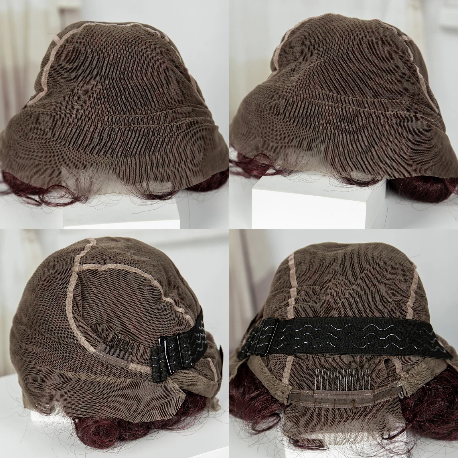 Short Cute Burgundy Bantu Knotless Braids Wig | Full Lace Handmade Luxegan